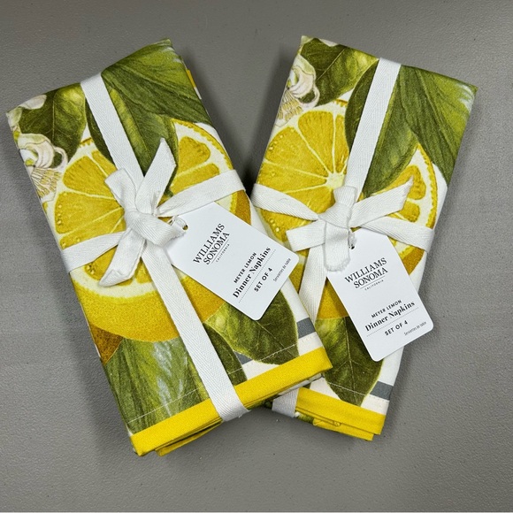 Williams Sonoma Meyer Lemon Print Dinner Napkins Cotton 20